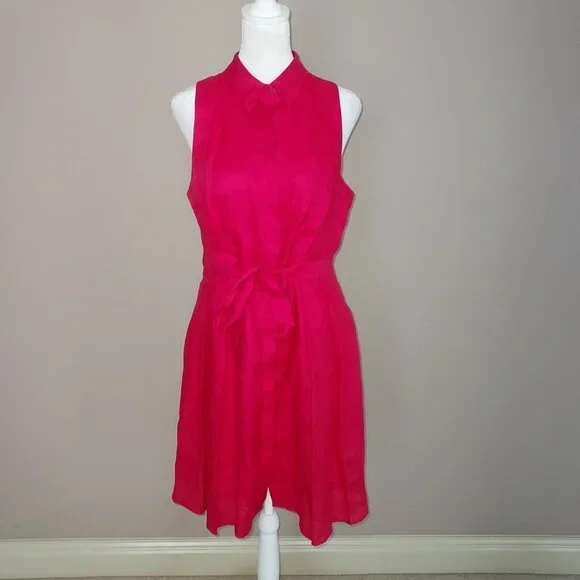 Anthropologie HD in Paris Sleeveless Button Front Linen Dress Size 8 NWOT